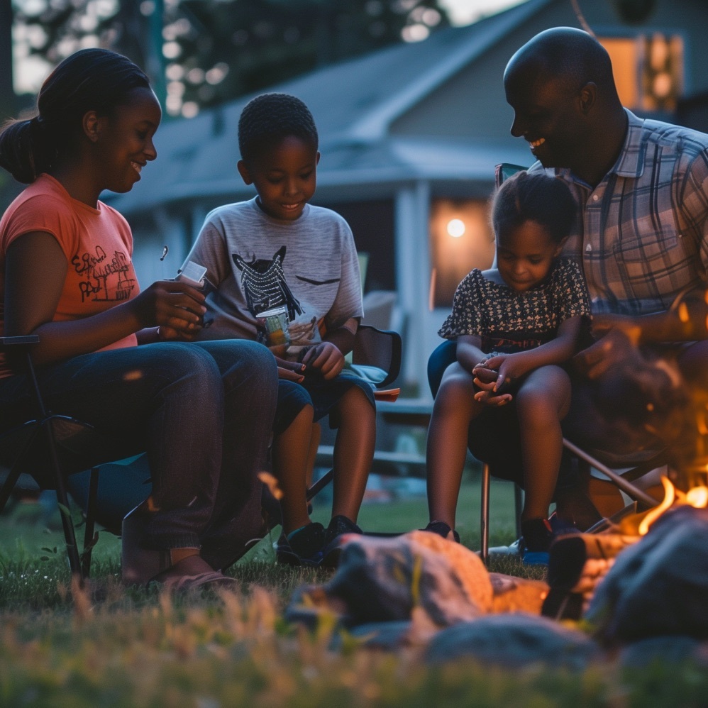 family-sitting-outside-of-house