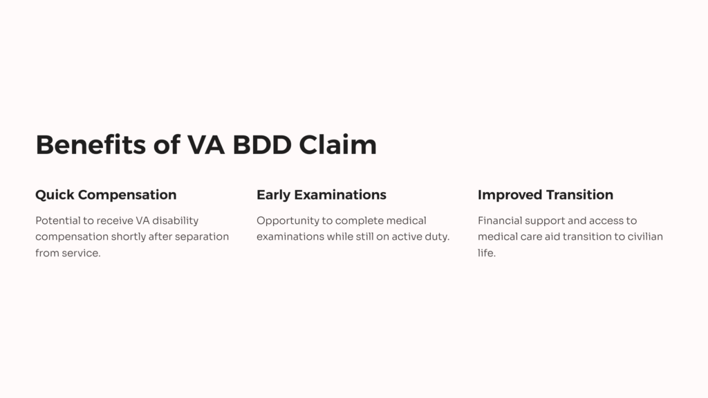 VA BDD Claims Benefits infographic