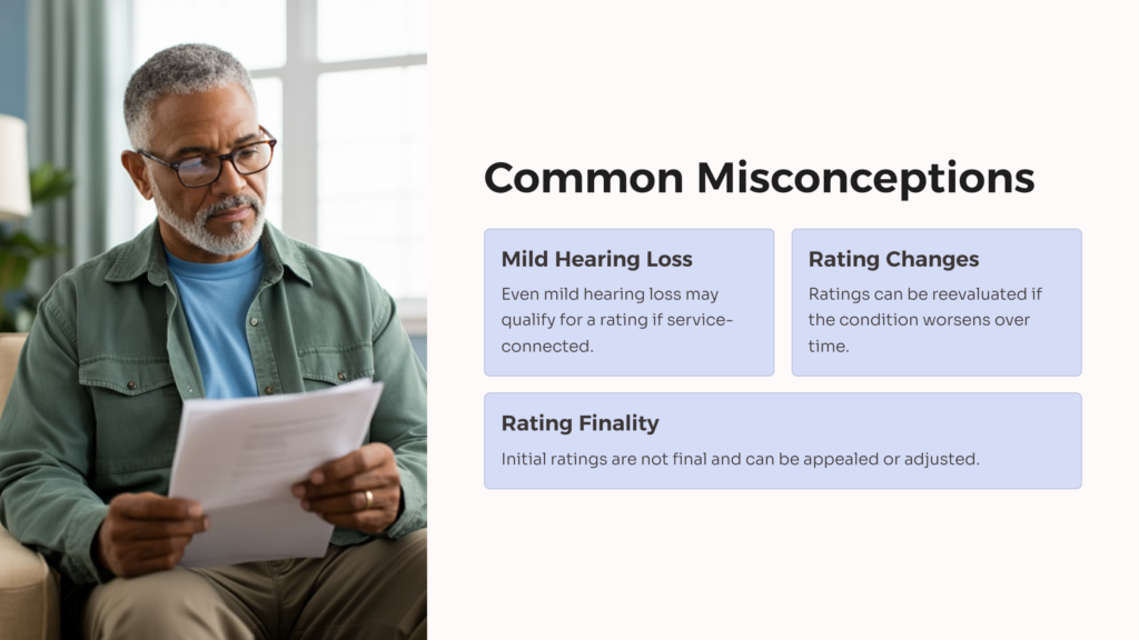 Hearing Loss VA Rating Misconceptions infographic