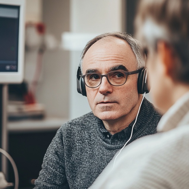 Man-hearing-test-for-hearing-loss