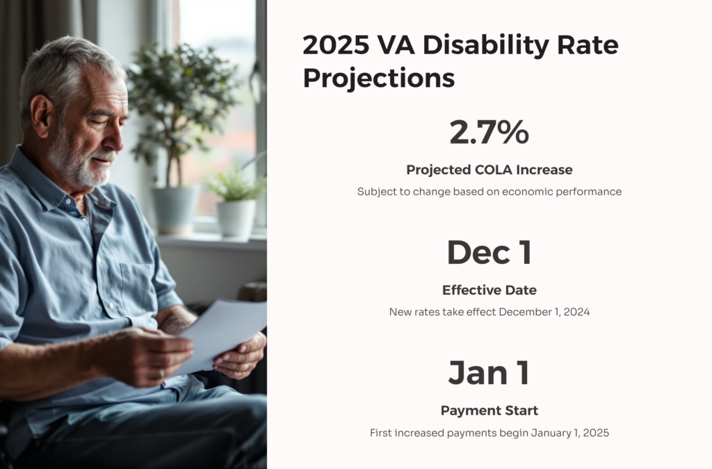 2025 VA Disability Rate Projections infographic