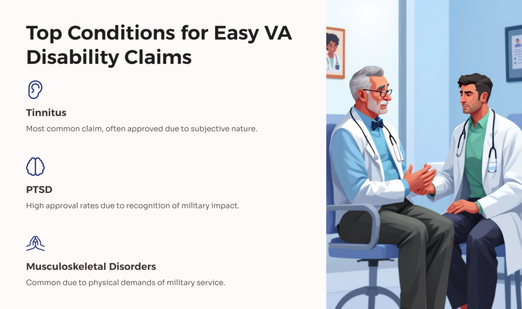 Conditions for Easy VA Disability Claim infographic