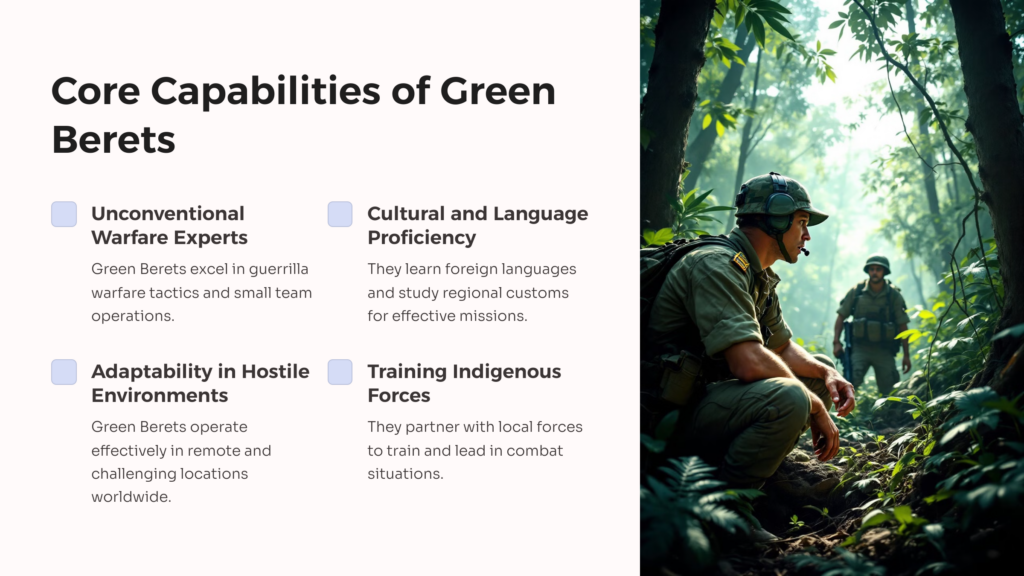 Green Berets Core Capabilities infographic