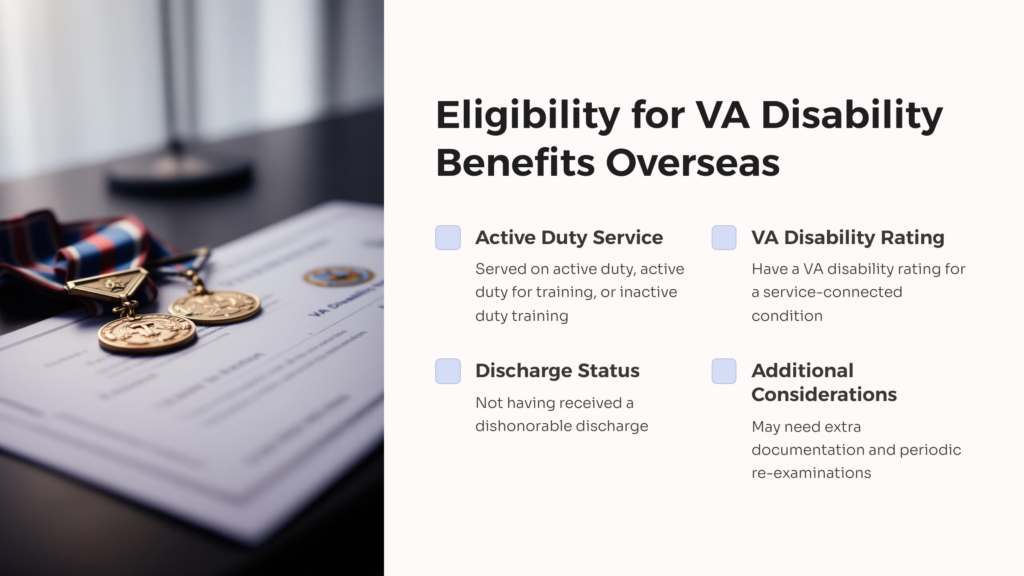 Eligibility for VA Disability Benefits Overseas infographic