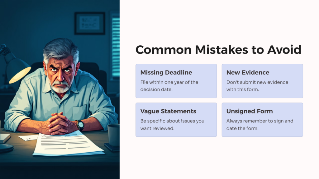 Mistakes to Avoid When Filing VA Form infographic