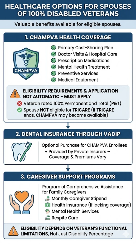 100% VA Rating Healthcare Options infographic