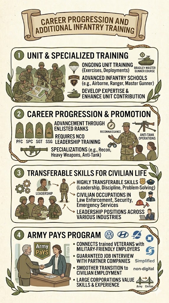 Infantryman Career Progression and Infantry Training infographic