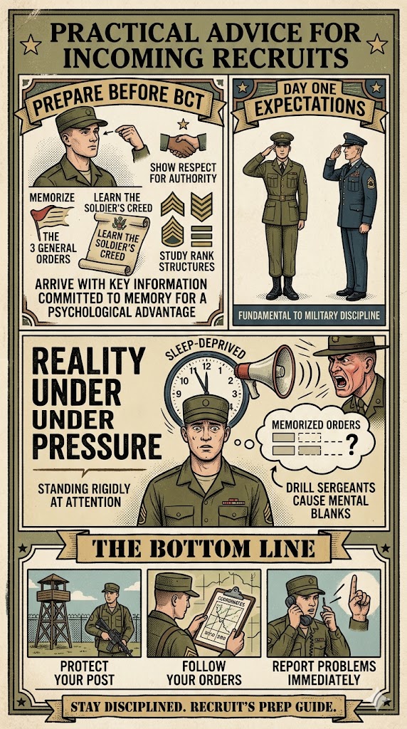 Army 3 General Orders Recruits Advice infographic