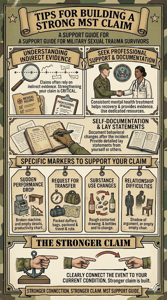 Military Sexual Trauma Claim Tips infographic