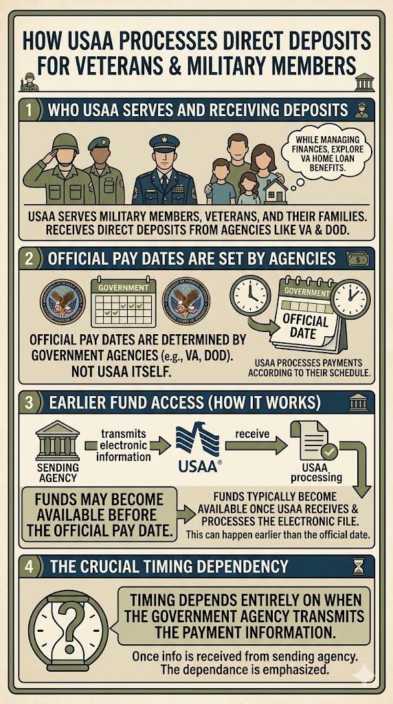 USAA Direct Deposits Processes infographic