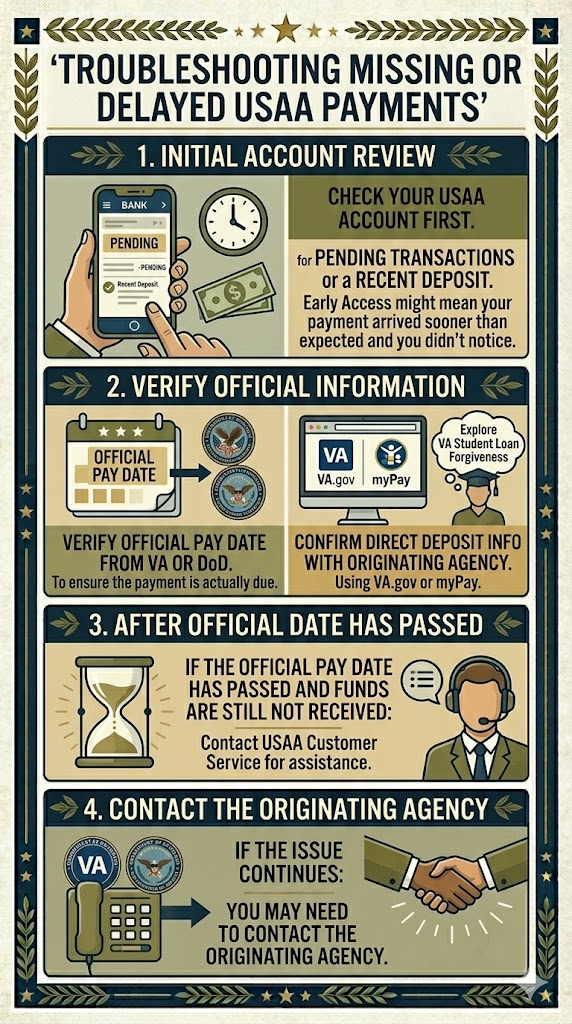 Troubleshooting USAA Payments infographic