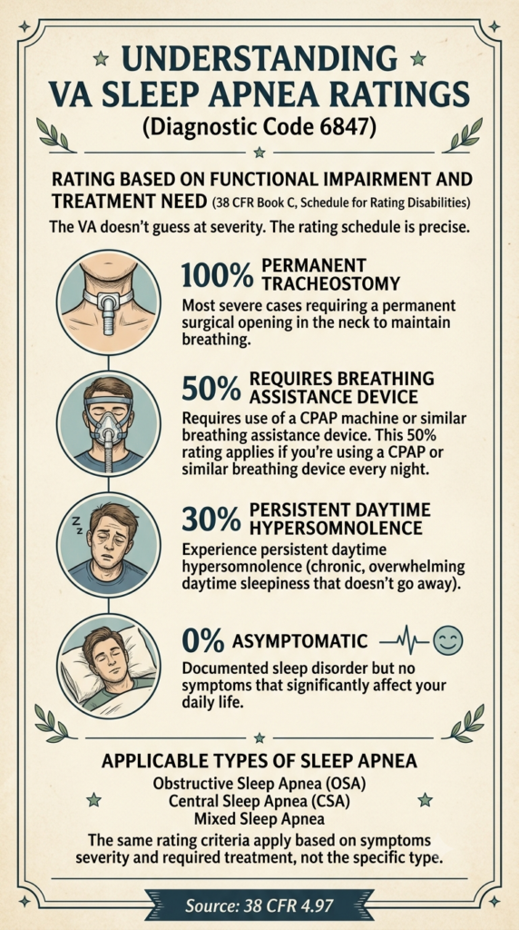 VA Sleep Apnea Rating infographic